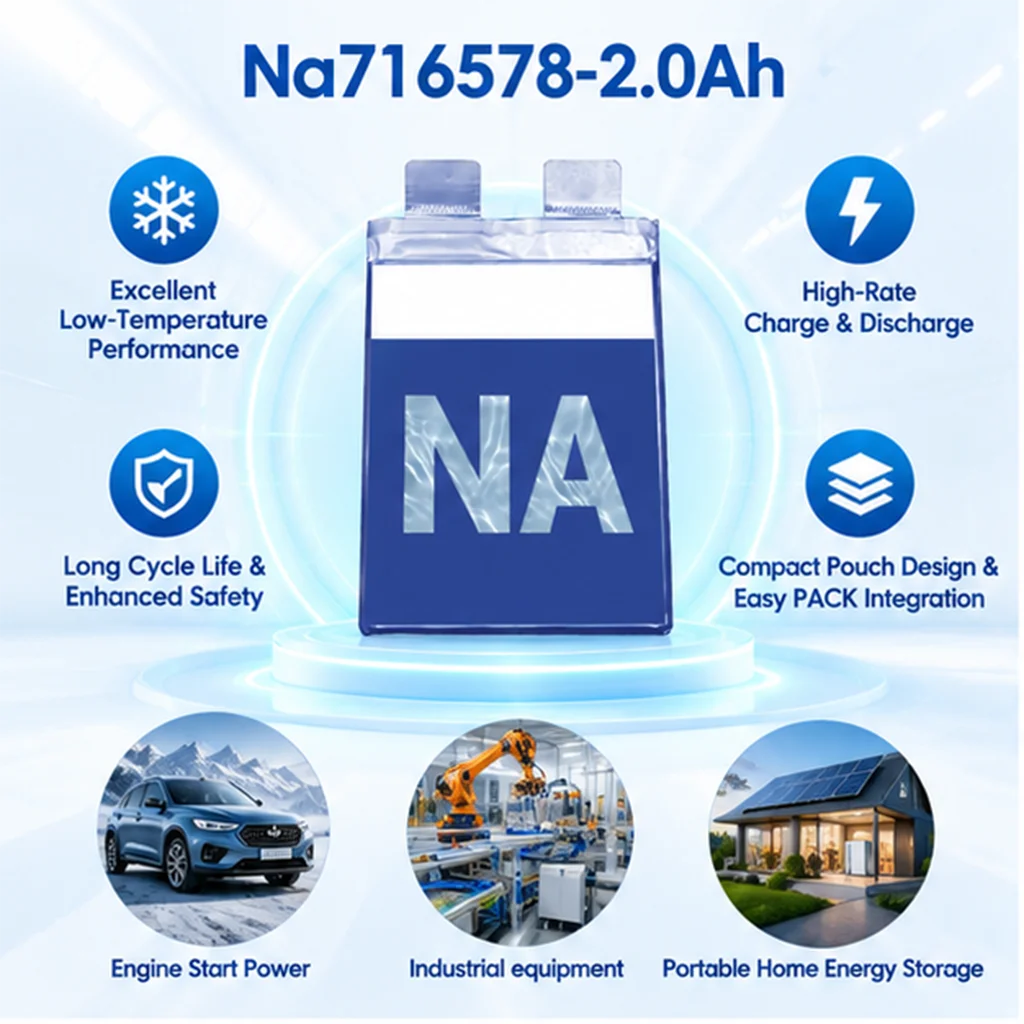 E-power Na716578 Rechargeable Sodium Ion Batteries 2.0Ah 2.85V 2000mAh High Capacity -40 Low Temp for Electronics E-bike Motor