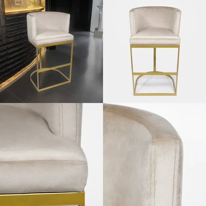 Modern Light Design Steady Home Bar Dining Leisure Upholstered Fabric Metal Base High Bar Chair