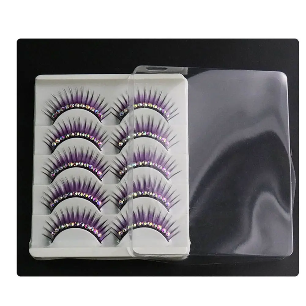 1/5Pairs Soft Mink False Eyelashes Natural 3D Fake Eye Lashes with Shiny Rhinestones Makeup Party Colored Extension Eyelashes