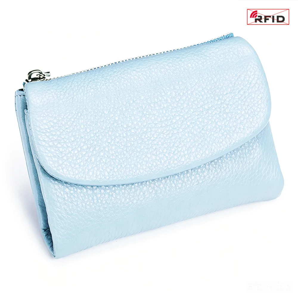 

Bifold Short Genuine Leather Purse Women RFID Card Holder Wallet Mini Cow Leather Clutch Bag 2026 New