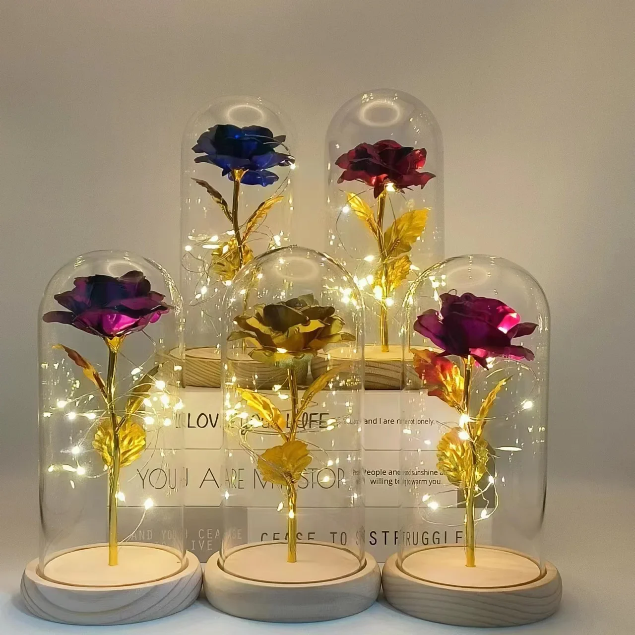 Rose Light Artificial Galaxy Rose Lamp with Butterfly and Colorful LED Rose Flowers In Glass Battery Powered Gifts for Women