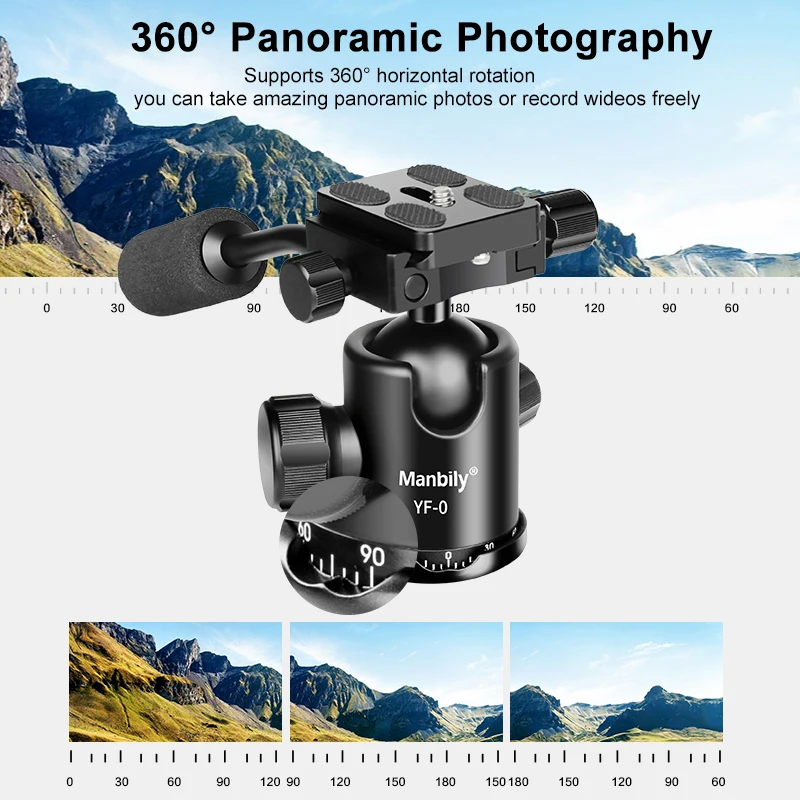 Manbily YF-0 36mm Fluid Hydraulic Tripod Ball Head Panoramic Ballhead  Aluminum Handle Mount For Camera DSLR Max. Load 5KG