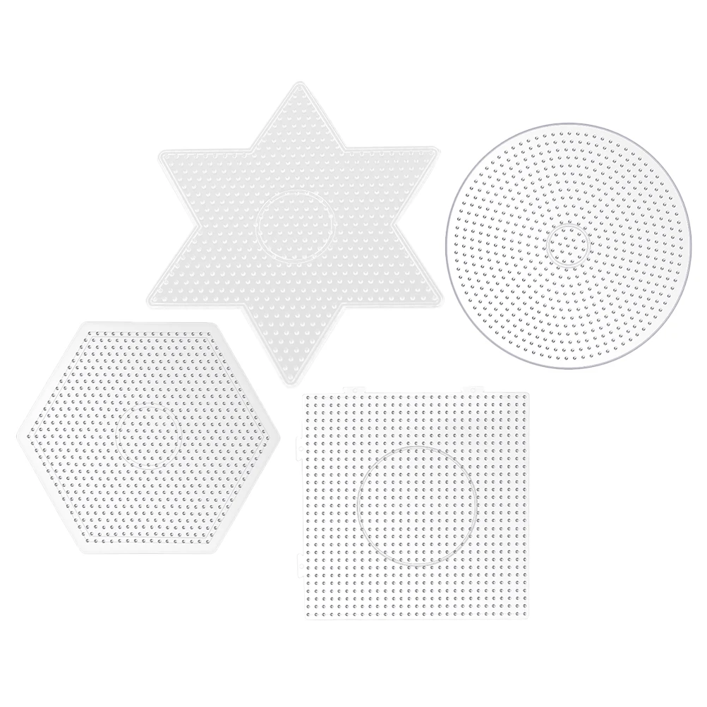 

4pcs Bead Board Pegboard 5MM Thick Transparent Plastic Craft Project DIY Fuse Plates Assortment Large Round Square Hexagon Star