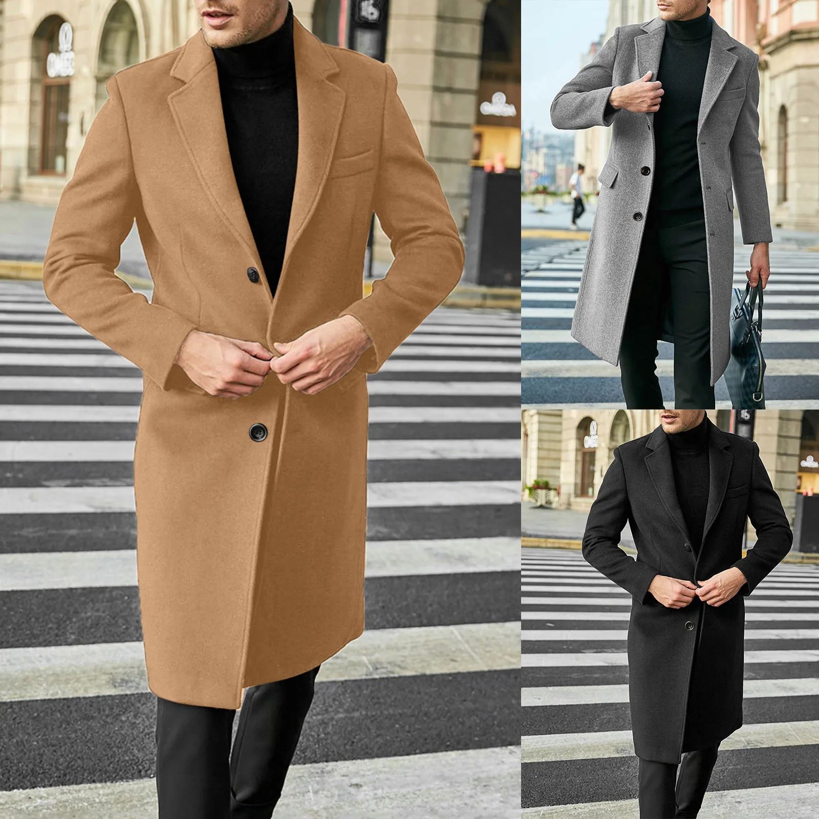 

Mens Spring Jacket 2024 New Arrival Men's Business Casual Black Khaki Long Jacket Top Quality Single Breasted Solid Trench Coat