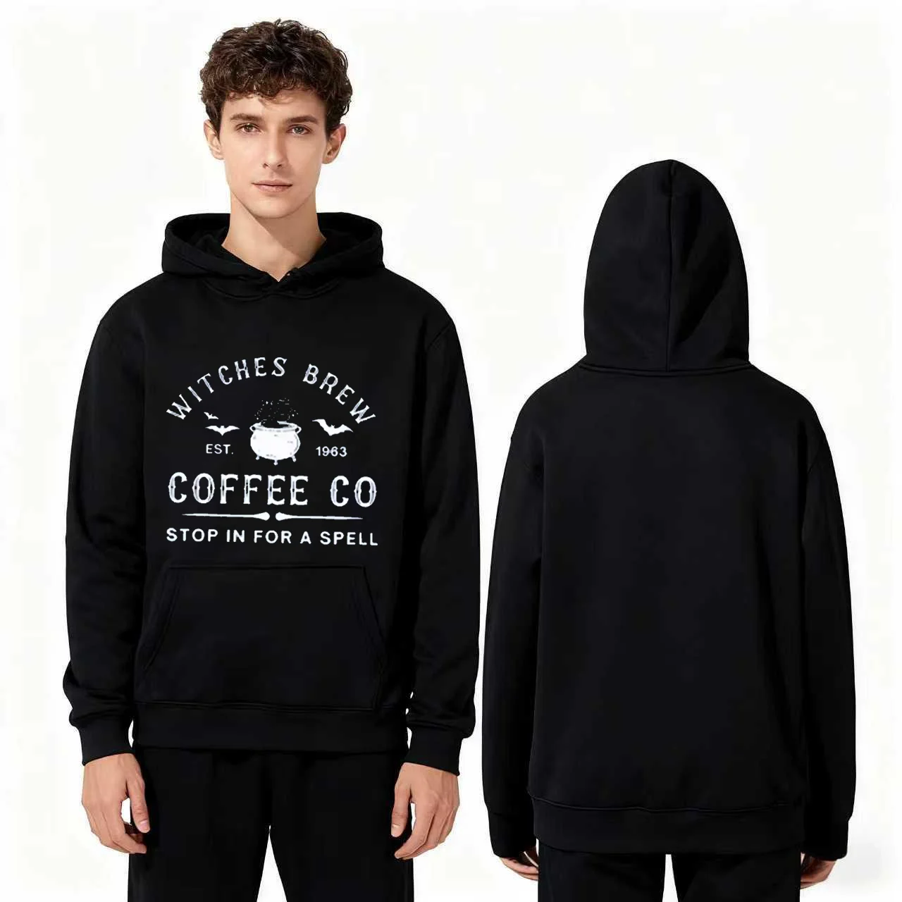 

330g Heavyweight Witches Brew Coffee Co 1963 Print Hoodie Vintage Style Unisex Black Sweatshirt Casual Streetwear For Men Women