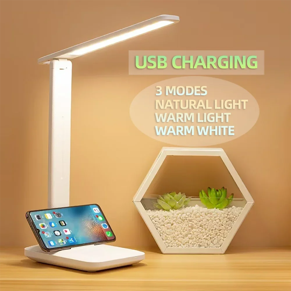 

Перезаряжаемая через USB портативная светодиодная настольная лампа, складная защита глаз, сенсорное управление, 3 режима регулировки яркости для спальни и чтения Miflame