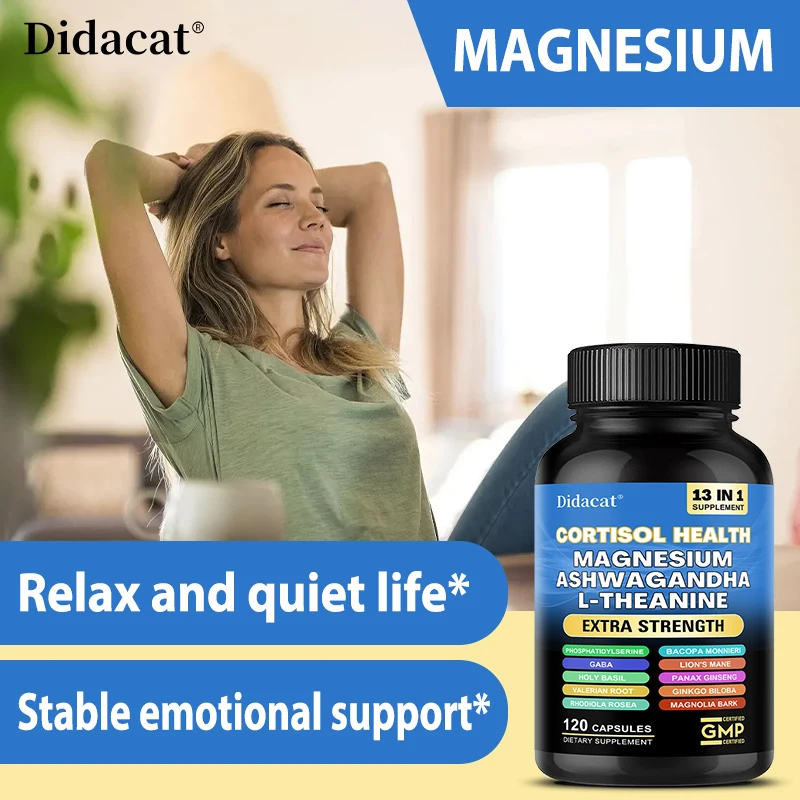 Cortisol Support Capsules with Ashwagandha & Magnesium, Support Stress Relief, Calm Mood, Adrenal Health & Restful Sleep