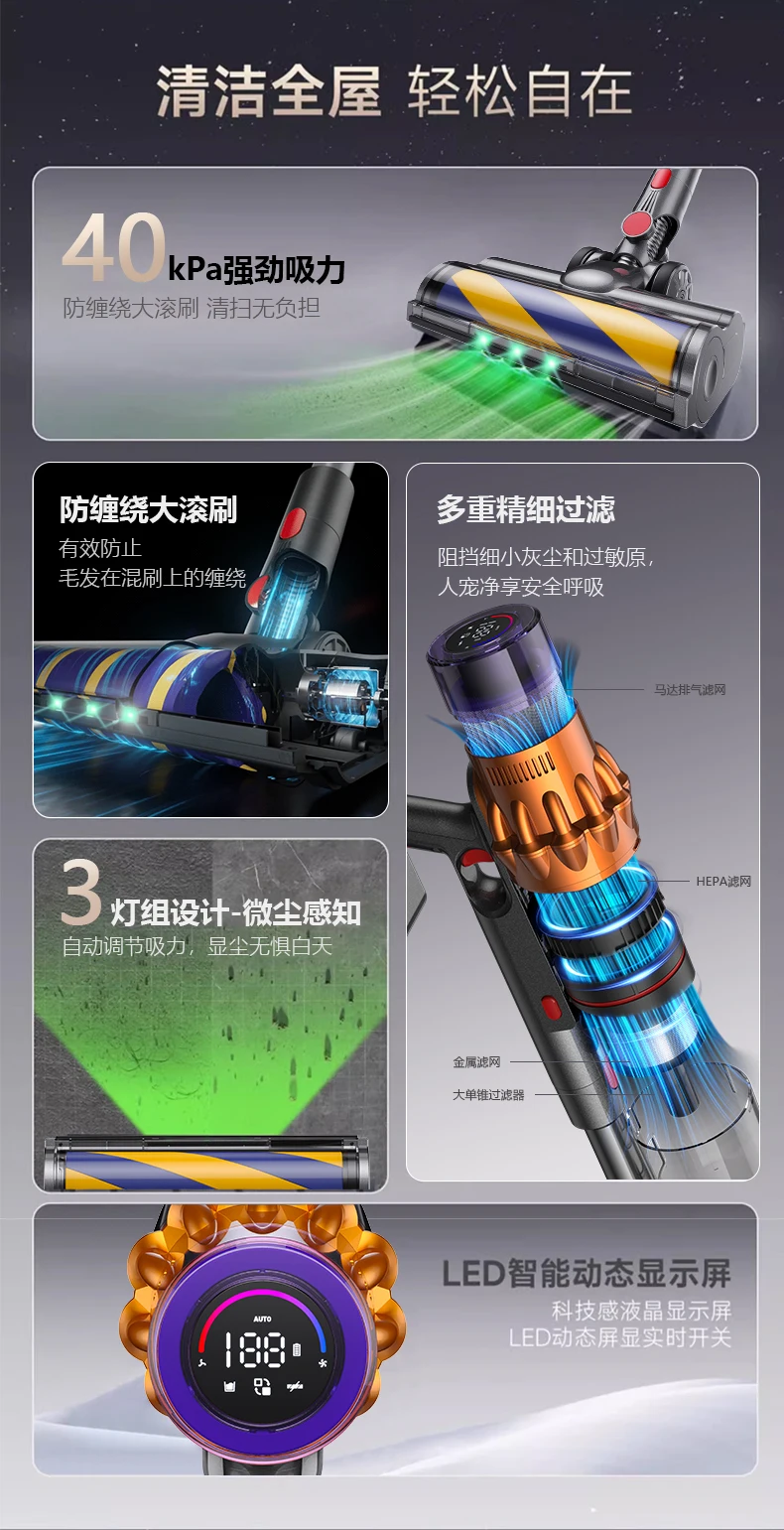 مكنسة كهربائية لاسلكية جديدة لعام 2025 منزلية كبيرة الحجم ومزيل عث السجاد وشعر الحيوانات الأليفة