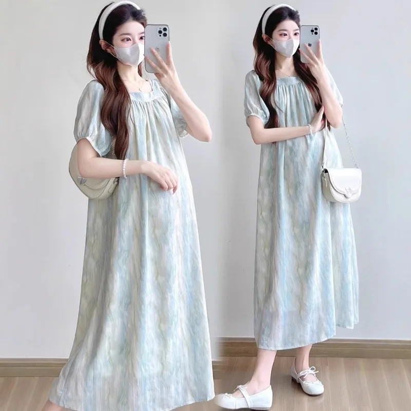 New Summer Maternity Dress, Mid-Length, Loose, Fashionable, Belly-Covering Long Dress, Stylish Hot Mom Women's Dress