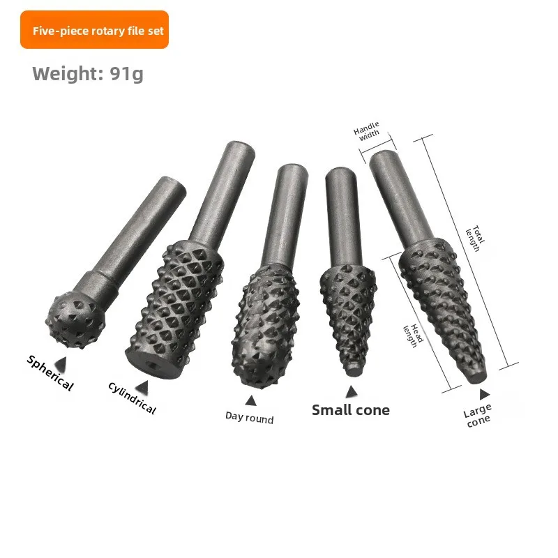 5PCS Woodworking Shaped Rotary File Set - Wood Carving Knife, Woodworking File, Sanding Head, Textured Rotary File