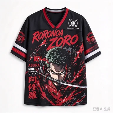 One Piece King Rolonoa Solon Asura Nine Blade Flow Mesh Straw Hat Pirates Skull Flag Hot Blooded Dark Comic Style Casual Top