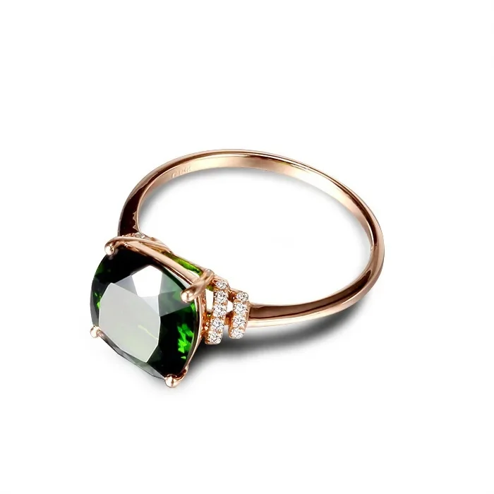 14K Rose Gold Natural Grandmother Green Ring for Women Anillos Emerald Gemstone Emarald Jewelry 14 K Gold Ring Bizuteria Females