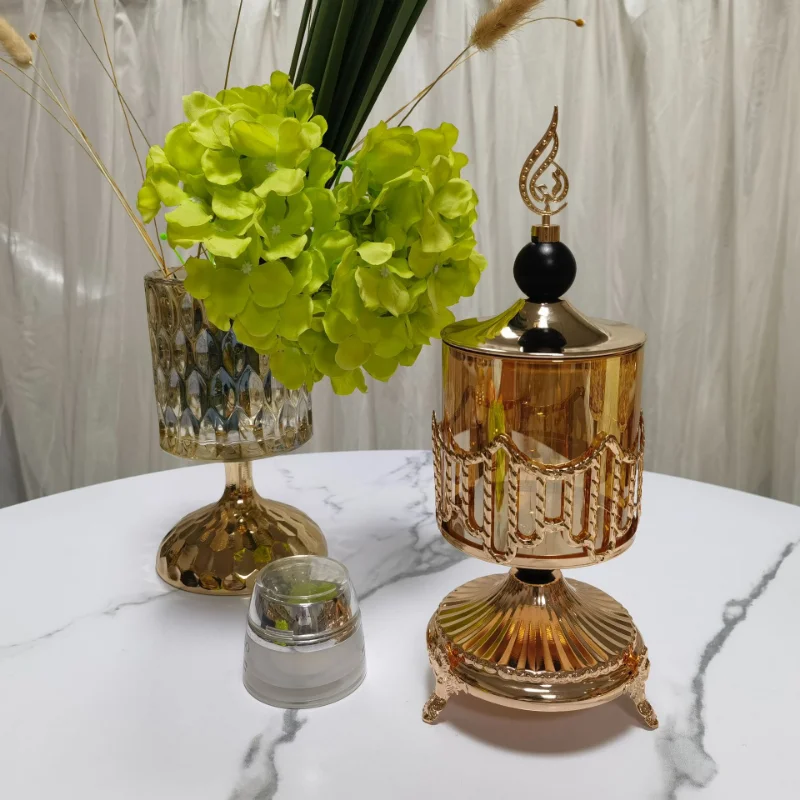Glass Jar Stilt Storage Decor Openwork Arrangement Vase Cosmetic Candle