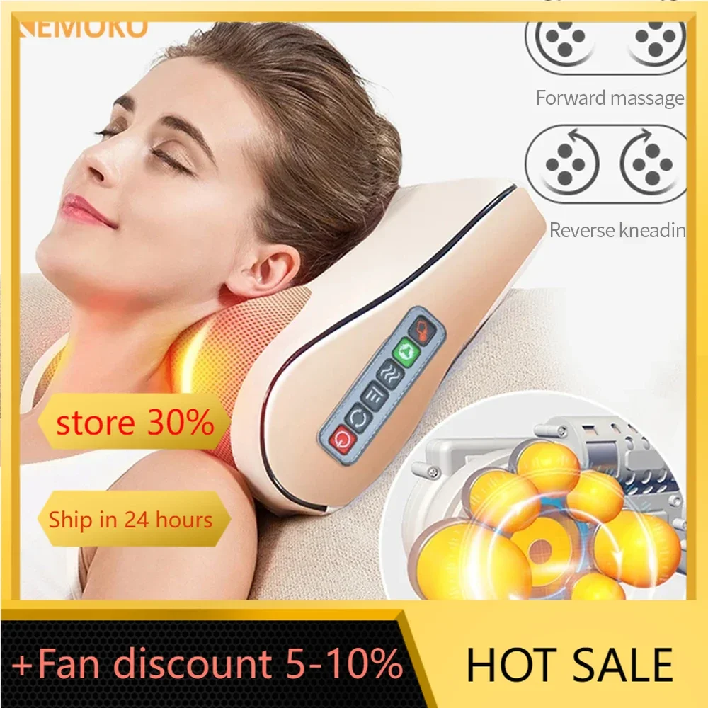 Electric Neck Massage Pillow Portable Cervical Pain Relief Neck Massage Pillow Heating Vibrating Home Relaxation Neck Massager