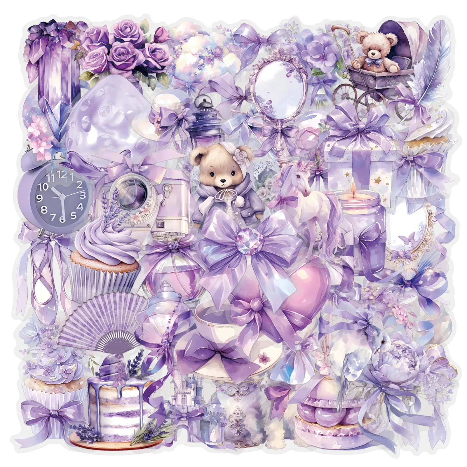 60 Stück Coquette Aufkleber-Set Wasserfeste Transparente PET Handgemachte Blumen-Material Dekorative Aufkleber