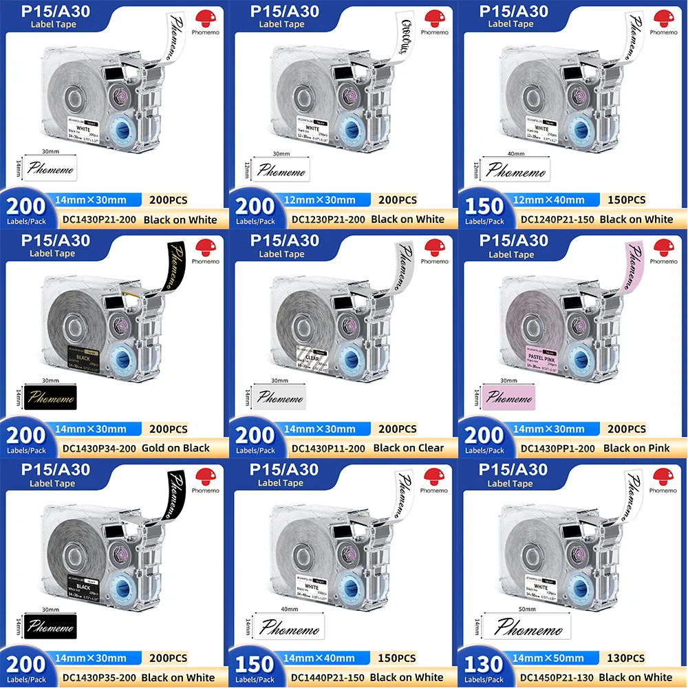 Phomemo A30 P15 Label Printer Tape - Separator Paper Multi-Color Pre-Adhesive Standard Labels Waterproof & Oil-Resistant