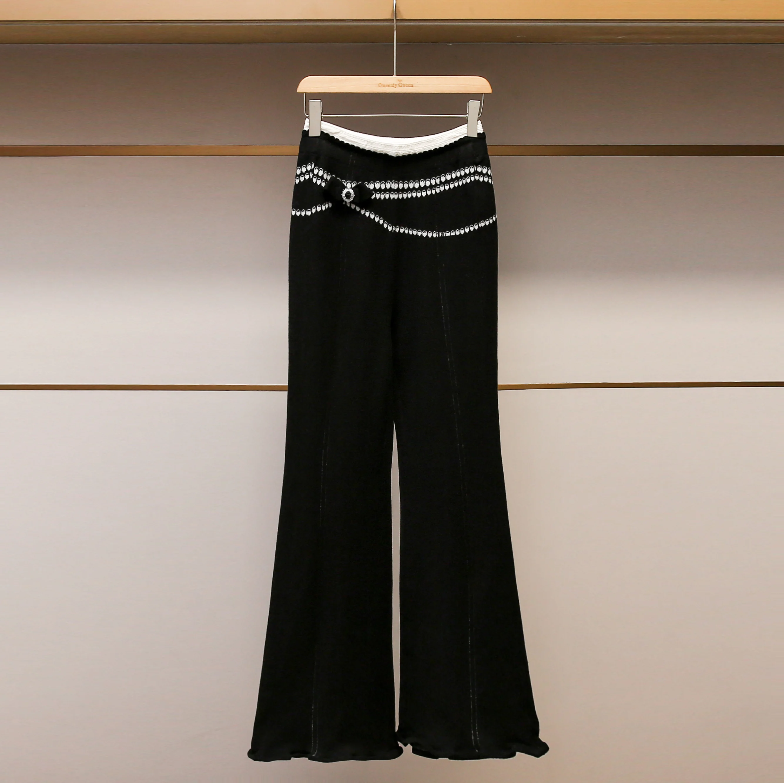 

High-End Women's Knitted Flared Casual Pants 2025 Autumn New Sle Commute Decorative Hanging Chain Ladies Faion