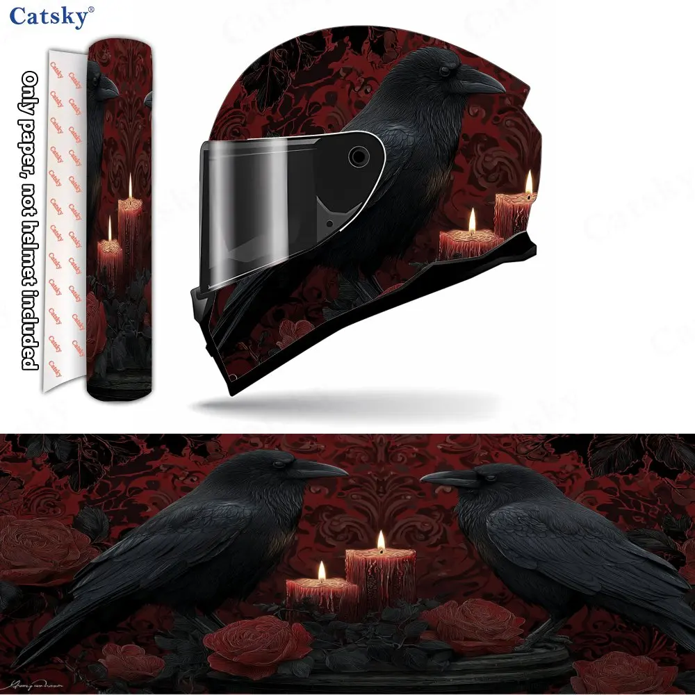 Gothic Crow and Candle Print Helmet stickers , PVC Material Multifunctional Helmet Stickers, Scratch-Resistant & Fade-Proof, Eas