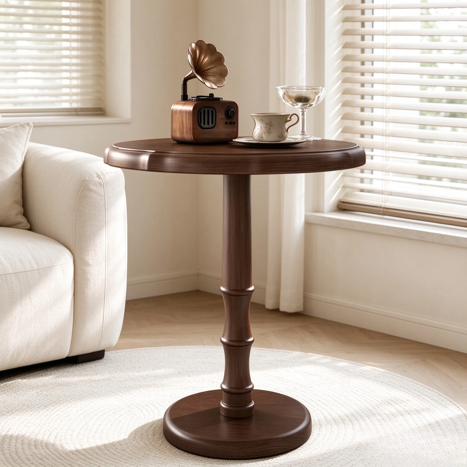 Solid Wood Round Side Table, Mid Century Vintage End Table and Nightstand for Living Room, Bedroom and Small Apartment Decor