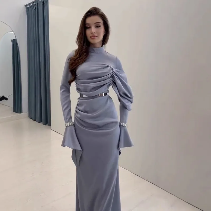 高級女性シャーリングパーティーゲストマキシドレスエレガントなロングフレアスリーブコルセットカクテルマーメイドウェディングセレブドレスウエディングドレス