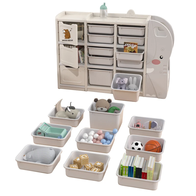 

Children 3 Layer Toy Organizer Display Bookshelves 10 Pull-Out Storage Bins Multipurpose Kids Toy Cabinet for Age 1-12