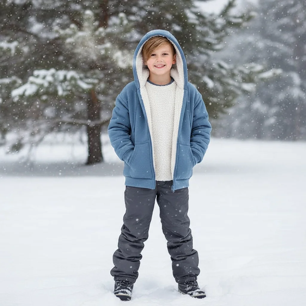 

Winter Children Lamb Fleece Jacket Warm Snowsuit Hooded Outerwear Plus Velvet Windproof Caot Thermal Sweatshirt Jacket