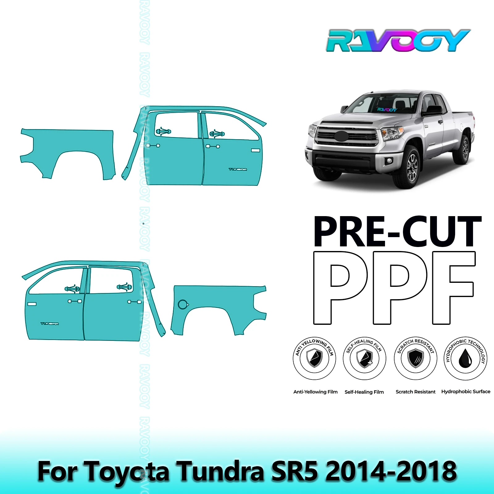 

For Toyota Tundra SR5 2014-2018 8.5mil Clear Matte Pre-Cut PPF Door & A/B Pillar Kit TPU Paint Protection Film Set