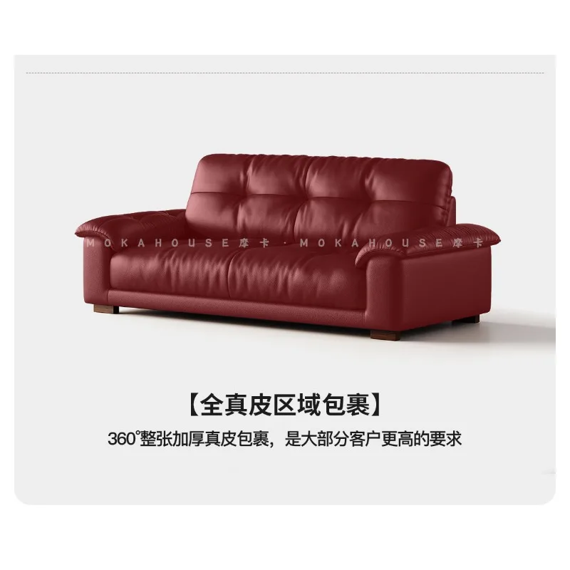 Leather sofa simple modern double apartment small apartment first floor cowhide living room sofa