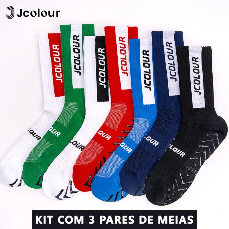 Kit com 3 pares de meias esportivas, Meias masculinas, meia poliamida corrida, meia antiderrapante, Respirável, confortável