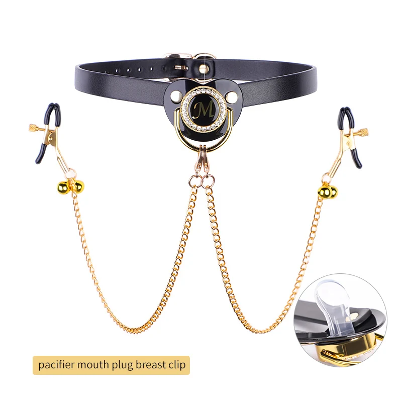 BLACKWOLF Adult Pacifier Mouth Gag with Gold Chain Nipple Clamps Breast Clip Slaves Nipple Clamps Sex Toys For Couples Sex Shop