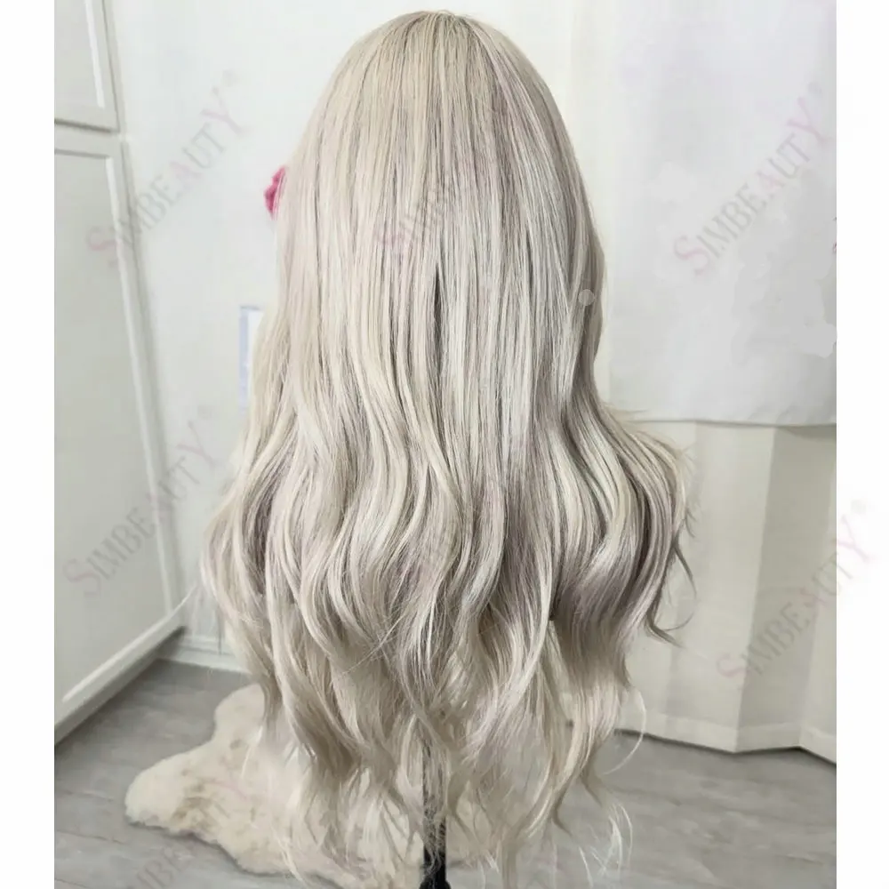 Klebefreie Platinblonde Natürliche Welle 1x4 Größe U-Part-Perücken aus Echthaar für Frauen, Lang 26 Zoll, Vollmaschinell Hergestellt, V-Part-Perücke – Detail 4
