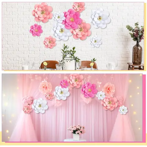 10-set mexikanska pappersblommor dekorationer för vägg DIY Fiesta anslagstavla 3D handgjorda pappersblommor bakgrundsdekoration för 10 best sales Mexikansk dekoration - №8