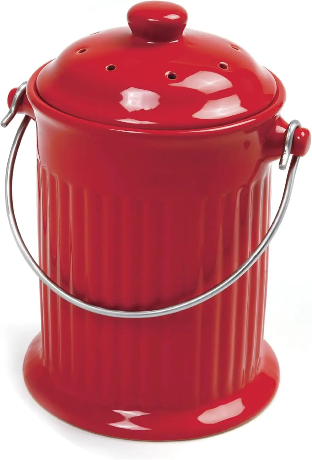

1 Gallon Ceramic Compost Keeper, Red - Eco-Friendly Kitchen Counter Compost Bin with Lid