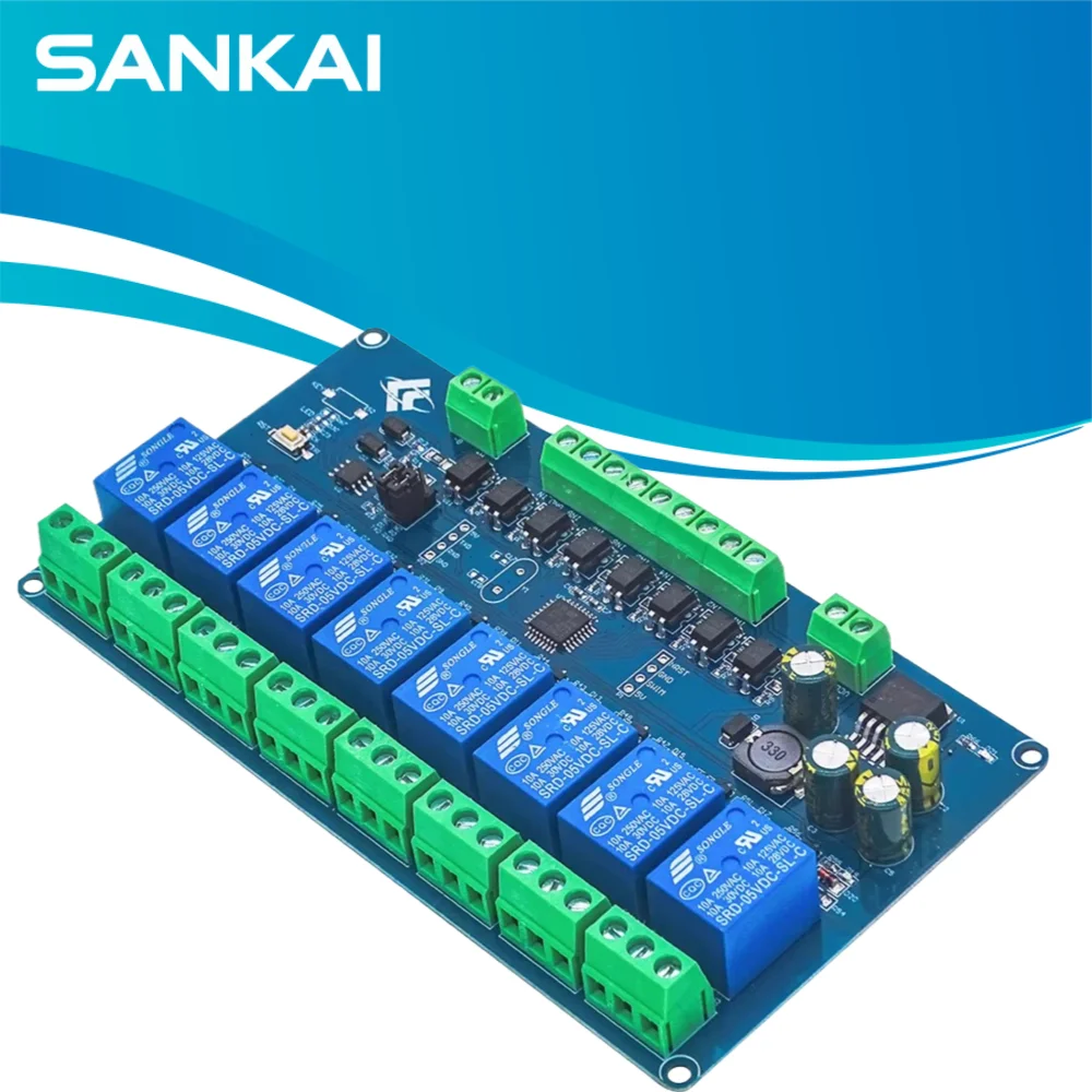 8-Way Modbus RTU Relay Board, RS485 TTL UART, 8-Ch I/O, DC 7-30V for Arduino