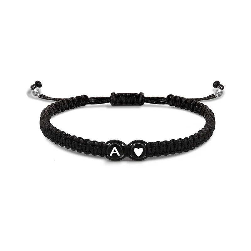 Customized Handmade Men's Adjustable Letter Bracelet Women's Heart-Shaped Design Woven Jewelry with 26 Letters