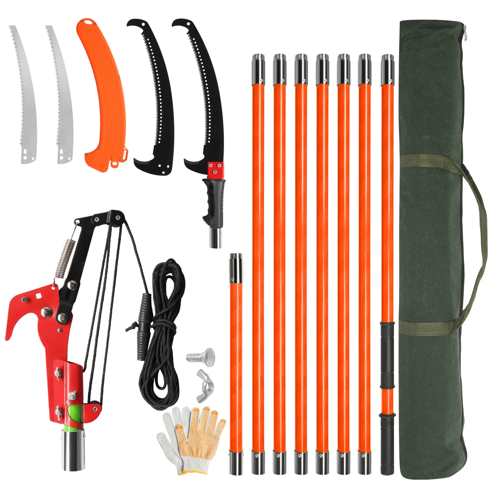 Manual Pole Saw, Lightweight Tree Trimmers Long Handle Pruner Set, Sharp Steel Blade and Scissors Pole Saw for Trimming Palm