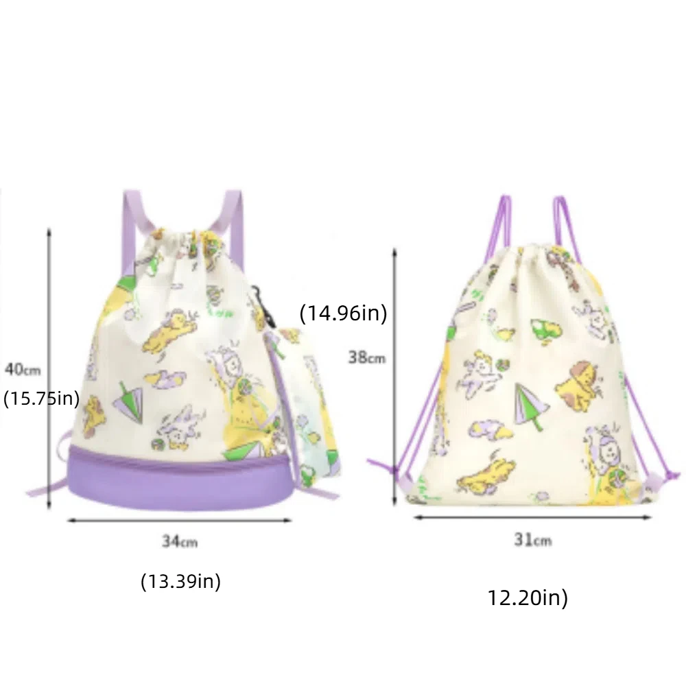 Waterproof Children's Swimming Bag Shoe Compartment Dry Wet Separation Beach Bag Cartoon Drawstring Swimm Storage Bag