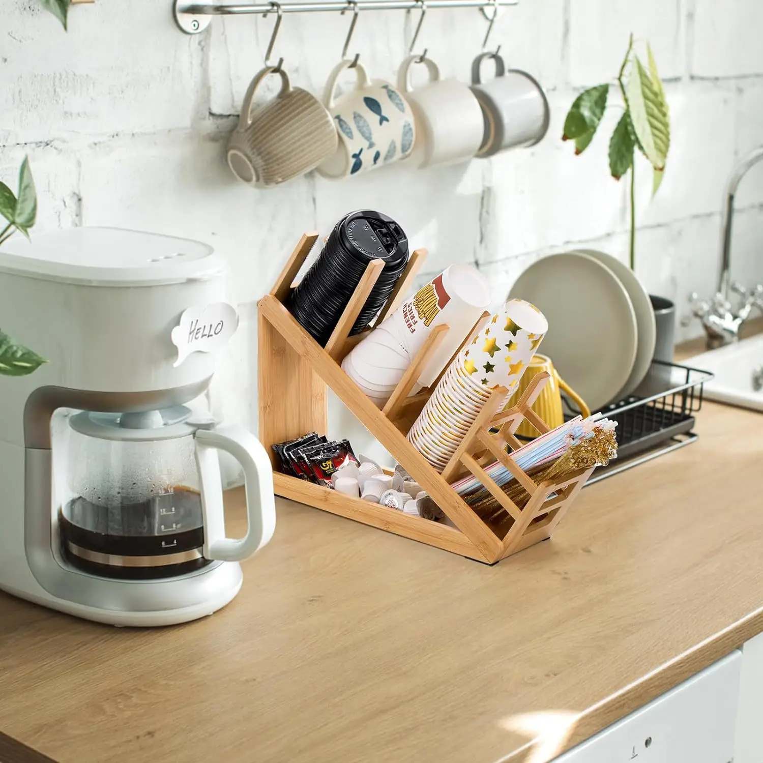 Деревянный стеллаж для хранения, магазин чая с молоком, стеллаж для хранения соломенной отделки бумажных стаканчиков