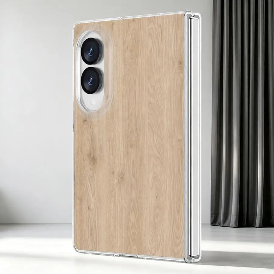 Case for Samsung Galaxy Z Fold 8 ZFold 8 PC Hard Luxury ZFold8 Transparent Phone Cover Beige Wood