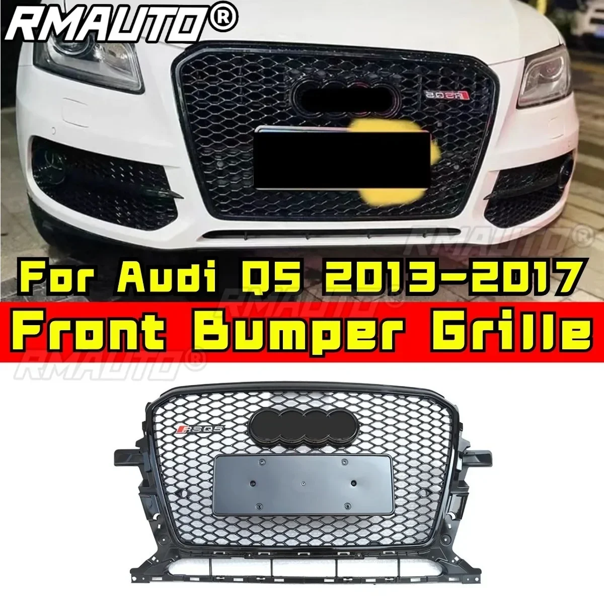 For Audi Q5 Bumper Grill Racing Grills Car Front Grille Exterior Part honeycomb RS style For Audi Q5 2013-2017 Modification Part