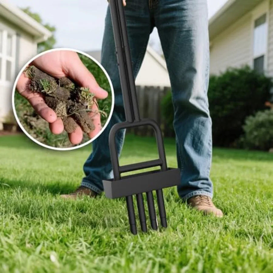 Ferramenta manual para gramado, aerador de núcleo de 39 polegadas com 4 linhas para manutenção de grama e quintal, aerador de plugue manual resistente com núcleo embutido