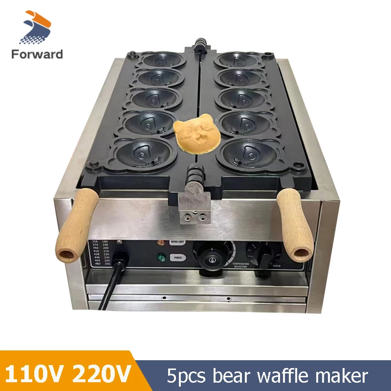 5PCS Cartoon Bear Shape Head Waffle Baker Iron Plate Animal Shape Waffle Maker Machine Electric Heating 1400W