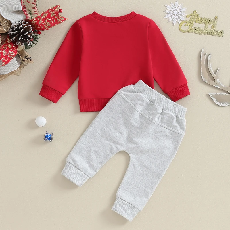 

Toddler Baby Girl Boy Christmas Sweatsuit Letter Long Sleeve Sweatshirt Solid Sweatpants Trendy Fall Winter Outfits