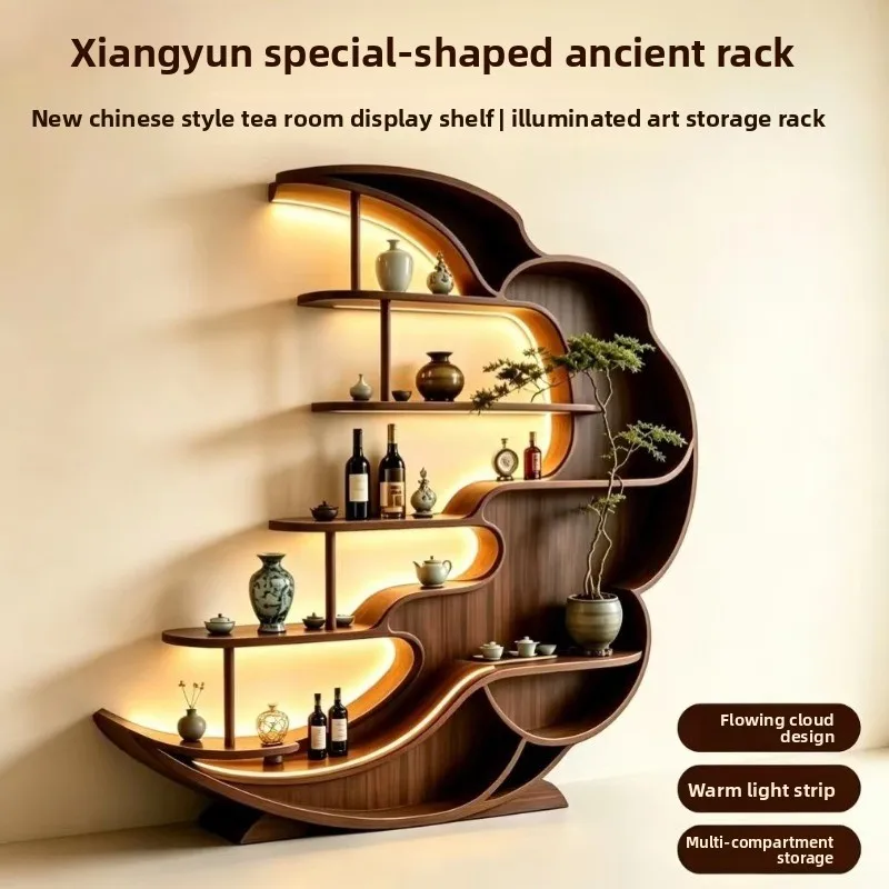 Art Bogu rack, new Chinese-style solid wood living room partition rack, wine cabinet with lamp ornament display