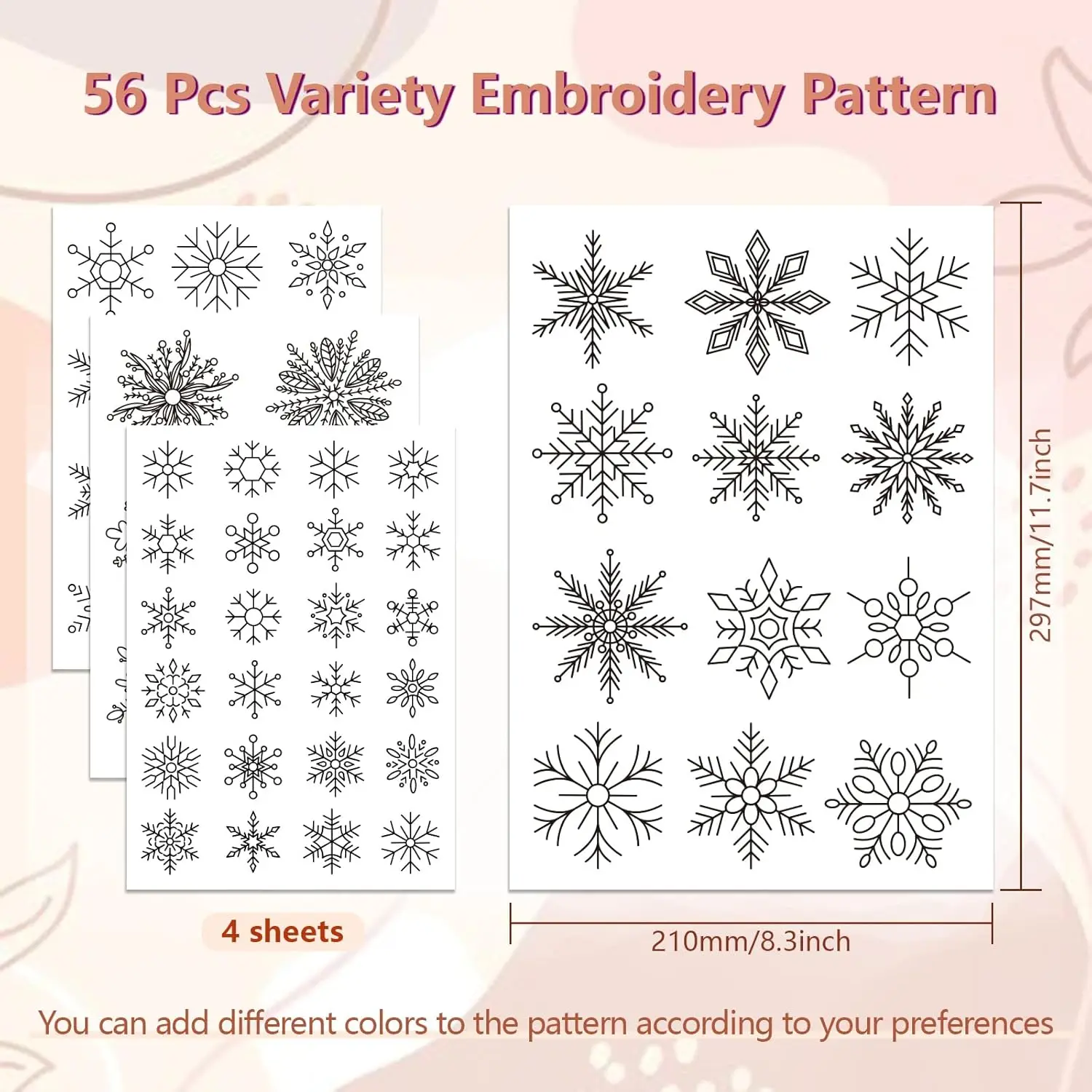 Snowflake Wreath Stick and Stitch Water Soluble Stabilizer Hand Embroidery for DIY Creative Hand Sewing Embroider Patterns