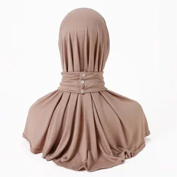 12 Colors Modal Instant Adjustable Elastic Button Cap Women Muslim Hijab Inner Cap With Tie