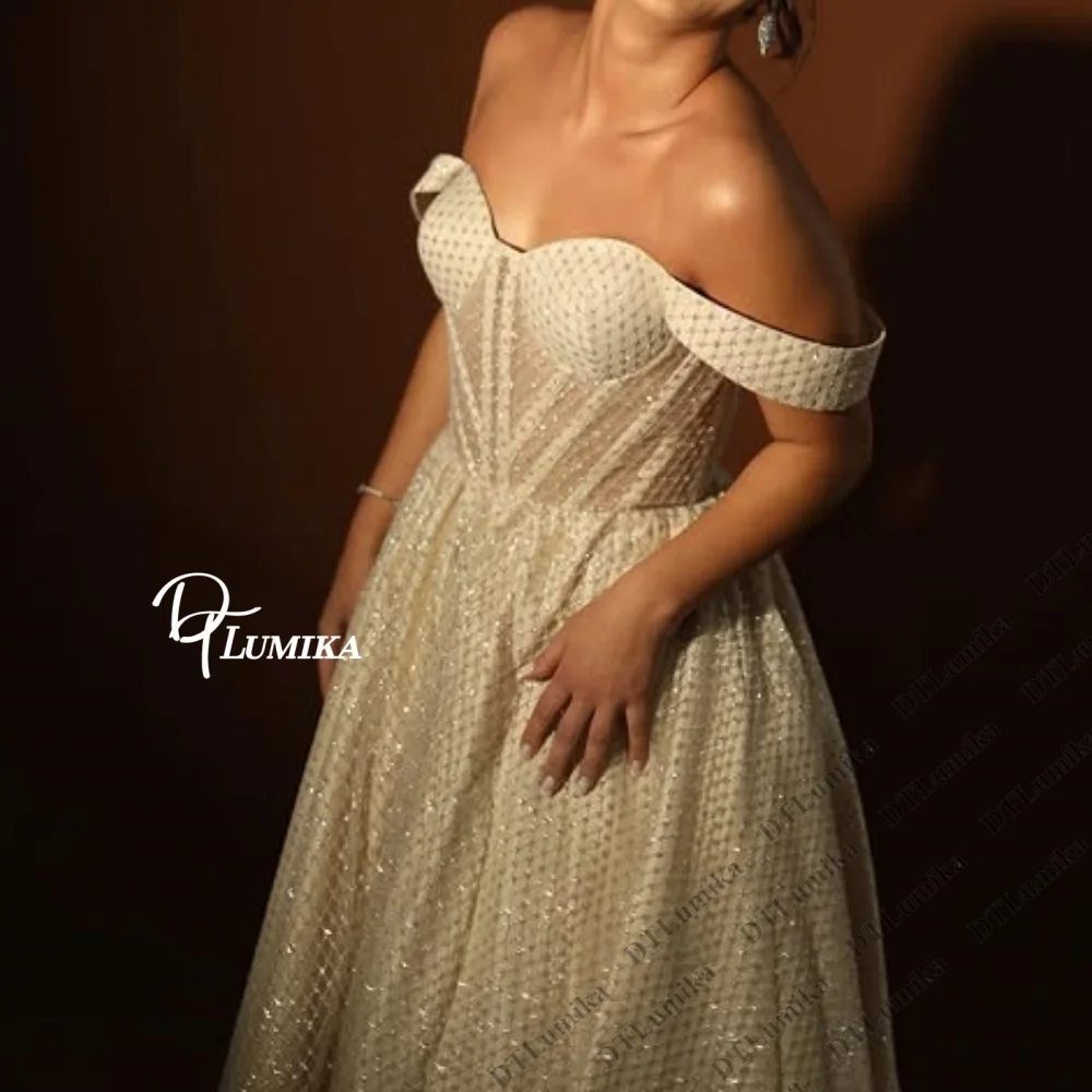 Off The Shoulder Sweetheart Midi Prom Dress Glitter A-Line Formal Gown, Champagne Gradient Quinceanera Dress Wedding Party Dress