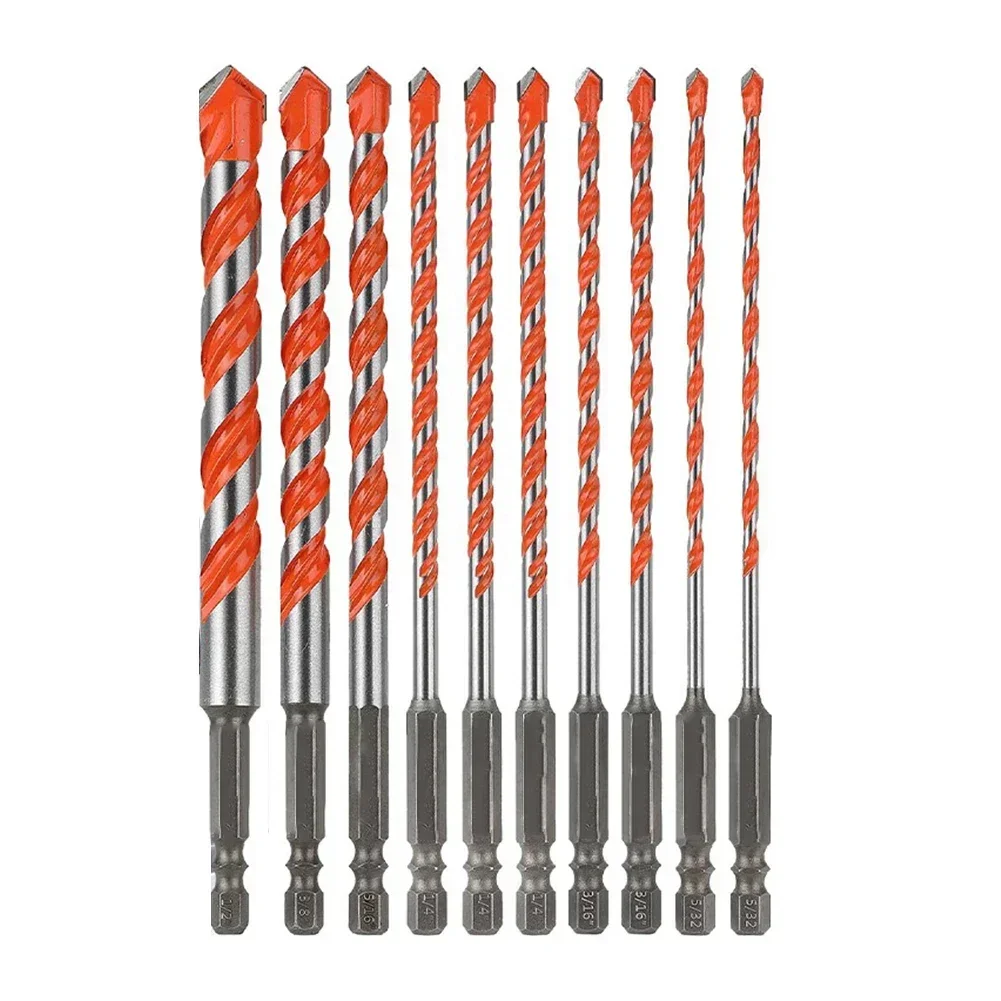 10pcs Concrete Carbide Drill Bits Set 1/4'' Hex Shank Masonry Drill Bits Electric Hammer Drill Bits For Glass Plastic Wood Brick