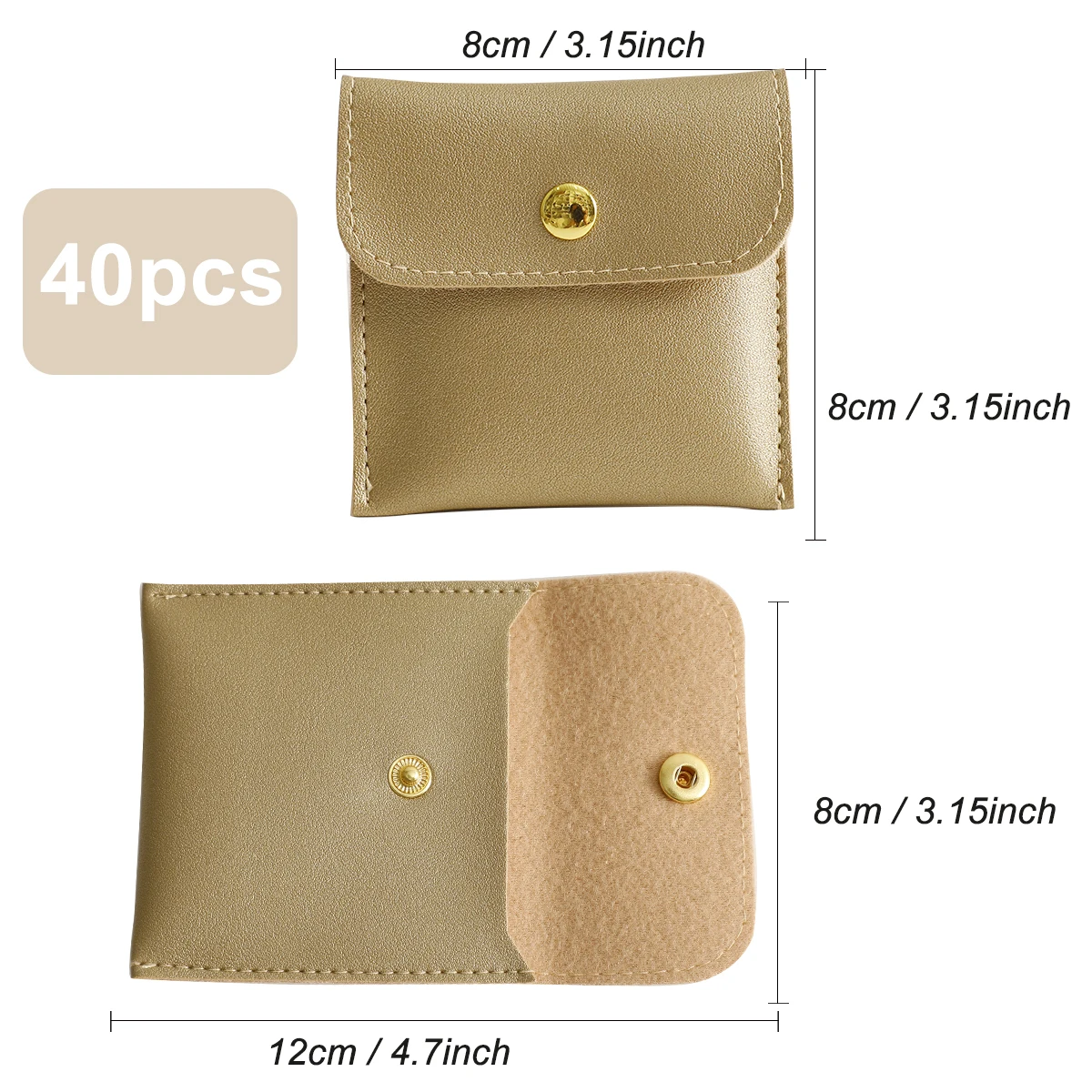 PUPPYSEW 8×8cm jewelry bag snap bag imitation leather PU bracelet earring ring packaging bag button bag without logo 40 pieces