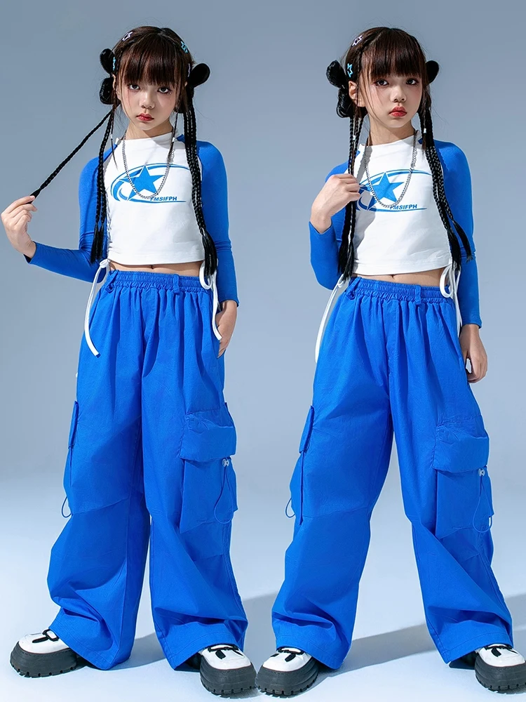 Pantalon court bleu Y-Cargo pour enfants, Streetwear pour filles, Costumes de performance de danse jazz, Vêtements Hip Hop, DQS15, Vêtements pour enfants, Nouveau, 2024